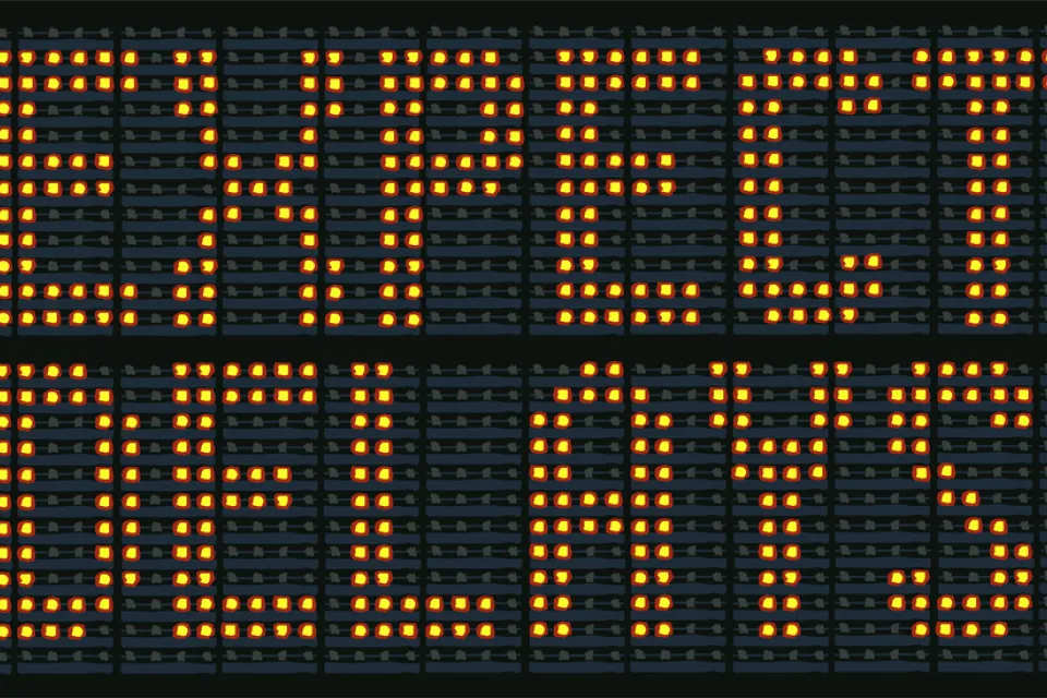 Yellow on black "Expect Delays" traffic sign